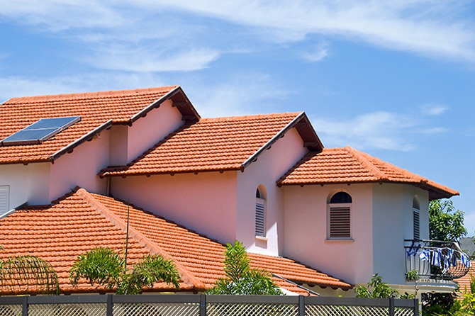 Concrete roof tiles on a residential home